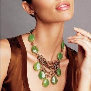 Lia Sophia JADE Prasino Antique
Gold Tone Statement Necklace Genuine Jade NWT